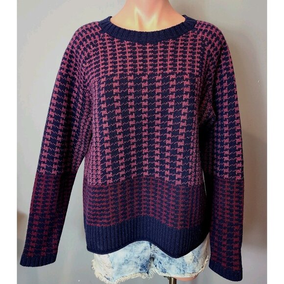 Pendleton Houndstooth Sweater Wool Women Size Small Heritage Old Money Navy Pink - Picture 1 of 8